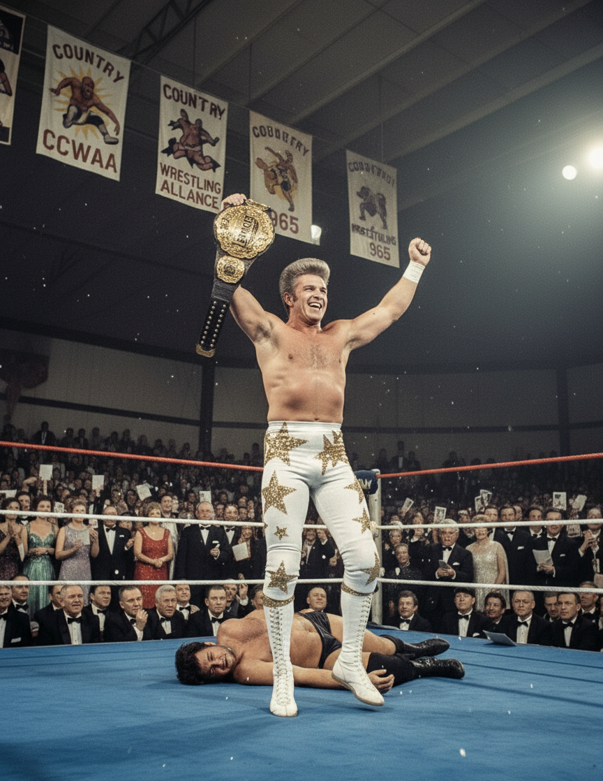 Ricky Star celebrating his third CCWAA Championship victory in 1978