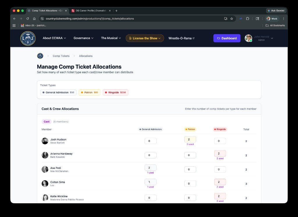 Cast &amp; crew comp allocations