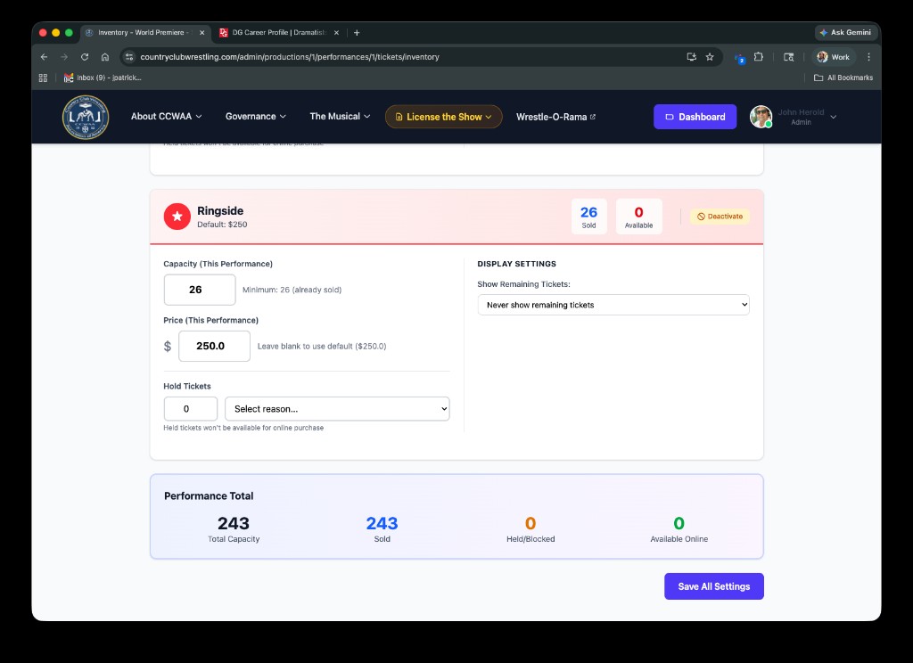 Live inventory with hold management