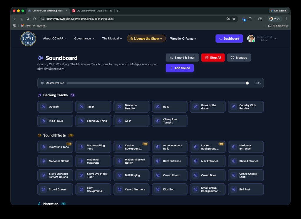 Show-night soundboard
