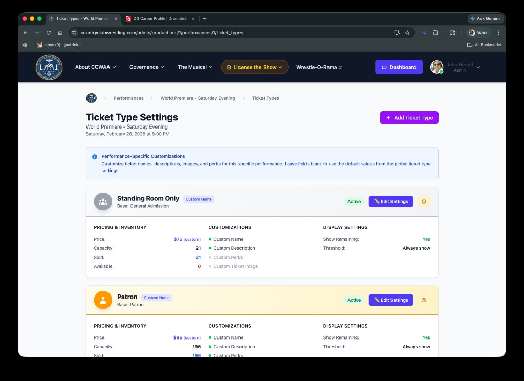 Per-performance pricing &amp; inventory